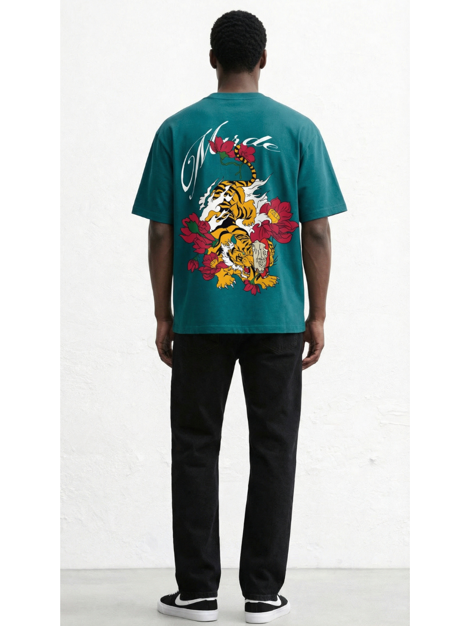 Teal Shadow Tiger Oversized T-shirt