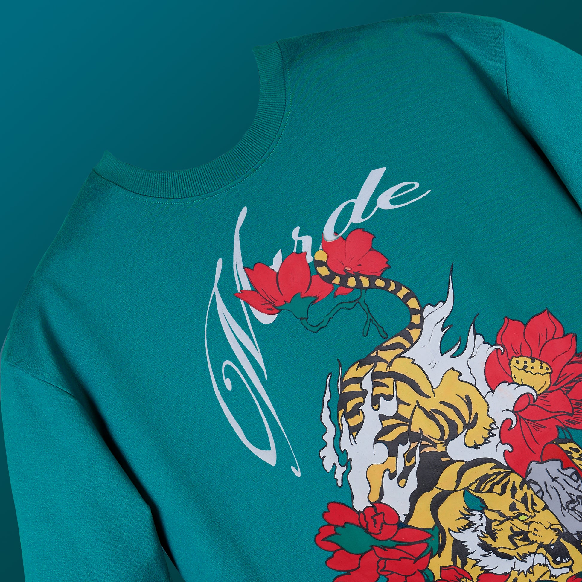 MARDE'S Shadow Tiger Oversized T-shirt (Teal)
